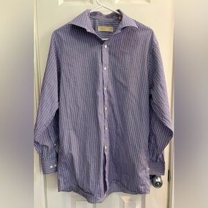 Michael Kors Mens Dress Shirt Purple Vertical Stripes Size 15 1/2 32,33 Regular